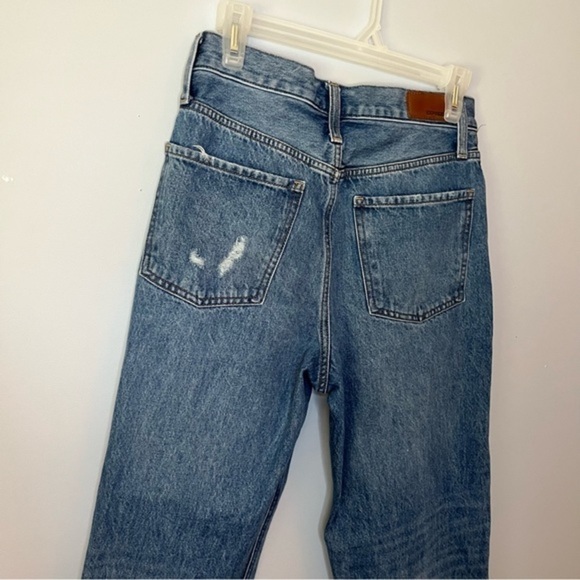 Express High Rise Medium Wash Cropped Distressed Button Fly Dad Jeans Size 4R - Picture 11 of 15